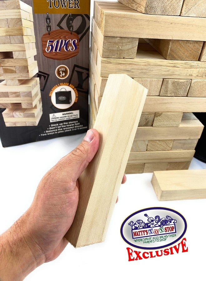 ماتي محطة الألعاب لعبة ماتي توي ستوب ديلوكس 51 قطعة برج خشبي عملاق للتكديس مع حقيبة تخزين (يبدأ ارتفاعه من 17 بوصة) - Image 4